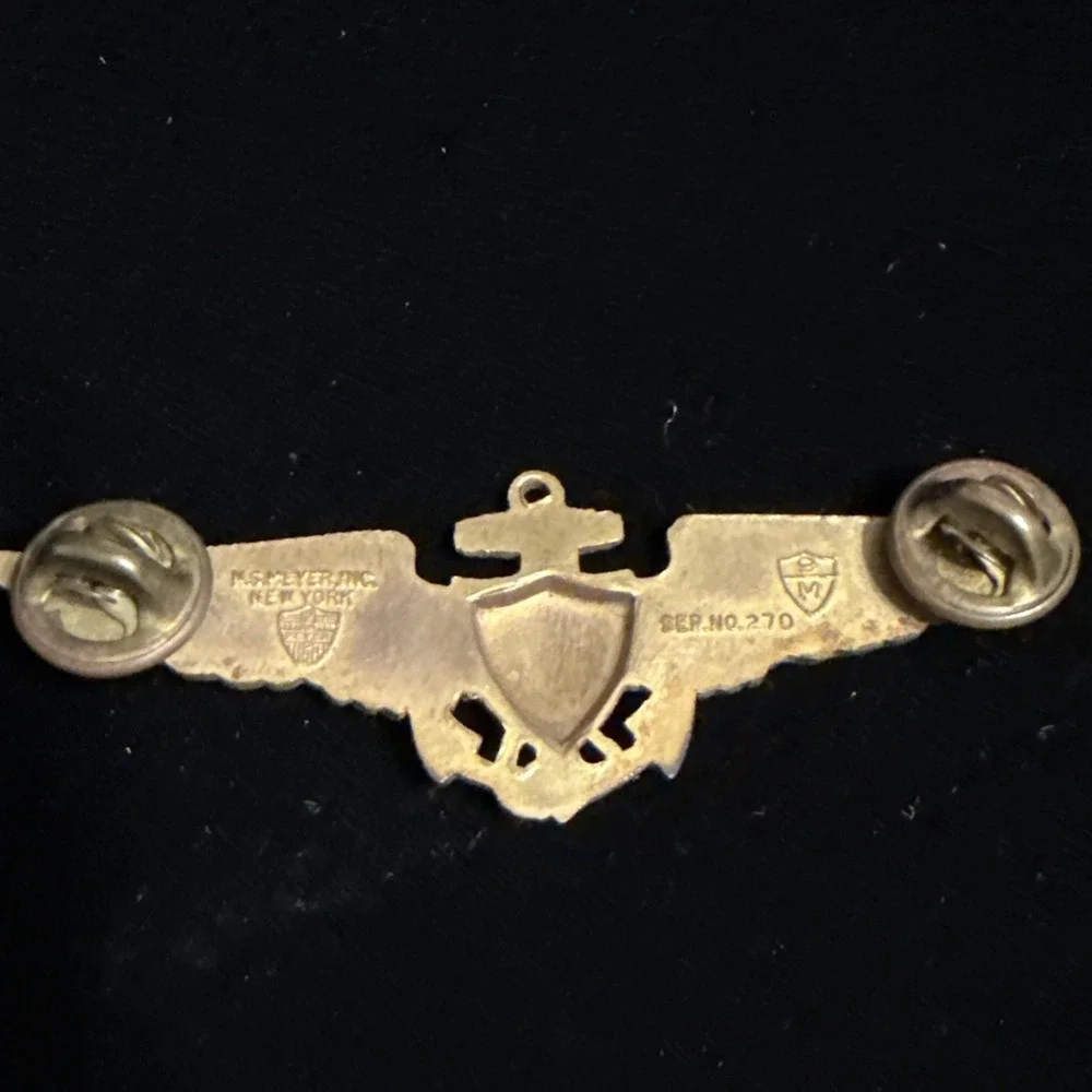 Vtg N.S. Meyer‎ NY Gold Navy USMC Marines Aviator Pilot Wings Badge Pin